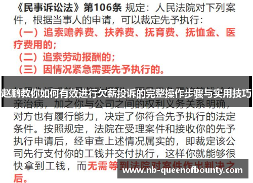 赵鹏教你如何有效进行欠薪投诉的完整操作步骤与实用技巧 赵鹏教你如何有效进行欠薪投诉的完整操作步骤与实用技巧